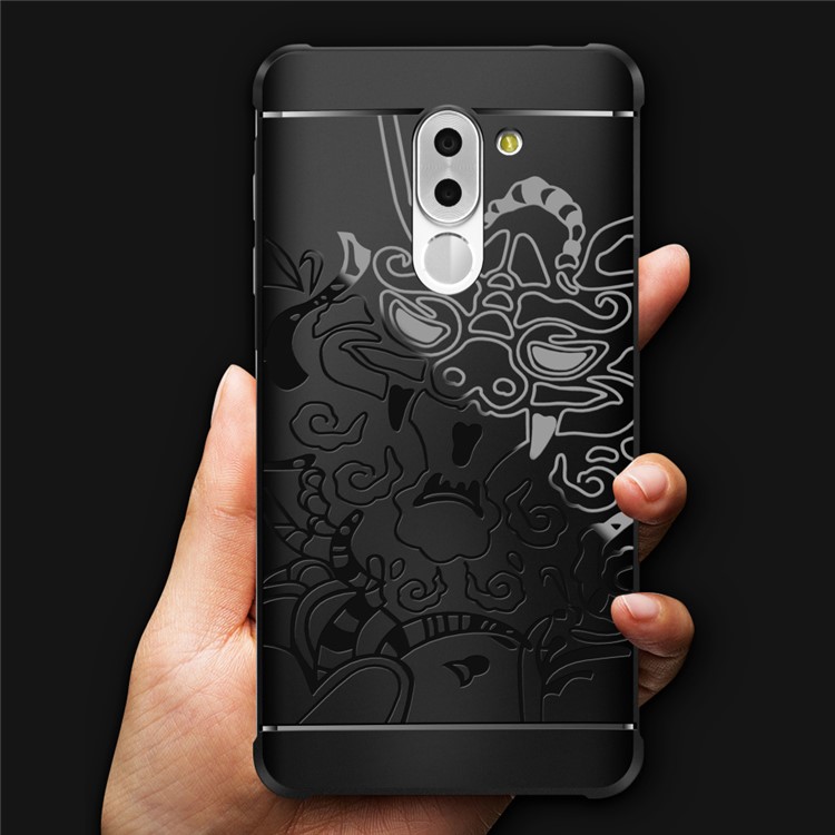 Imprinted Auspicious Dragon Drop-proof TPU Case for Huawei Honor 6x 2016 - Black-7