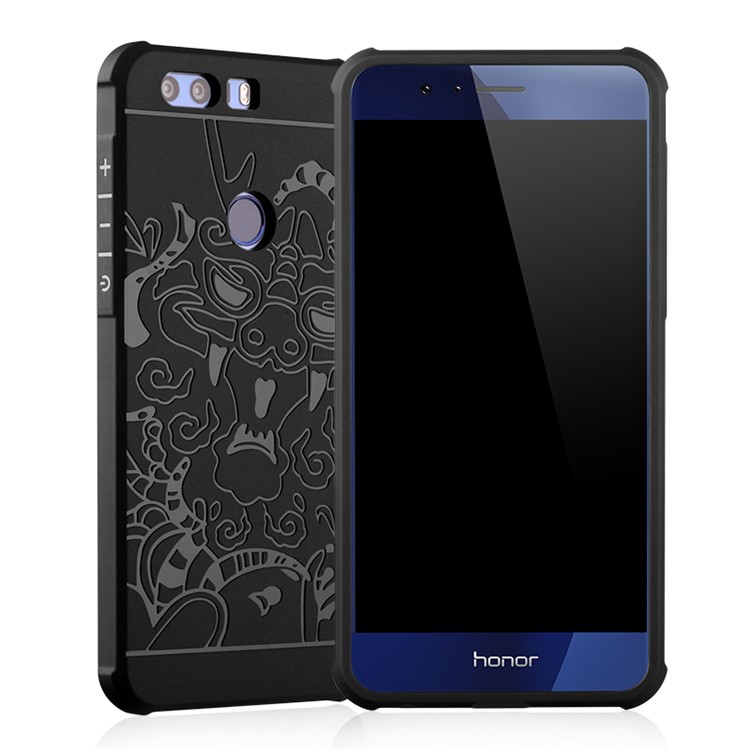 Auspicious Dragon Pattern Drop-proof Imprint TPU Phone Case for Huawei Honor 8 - Black-1