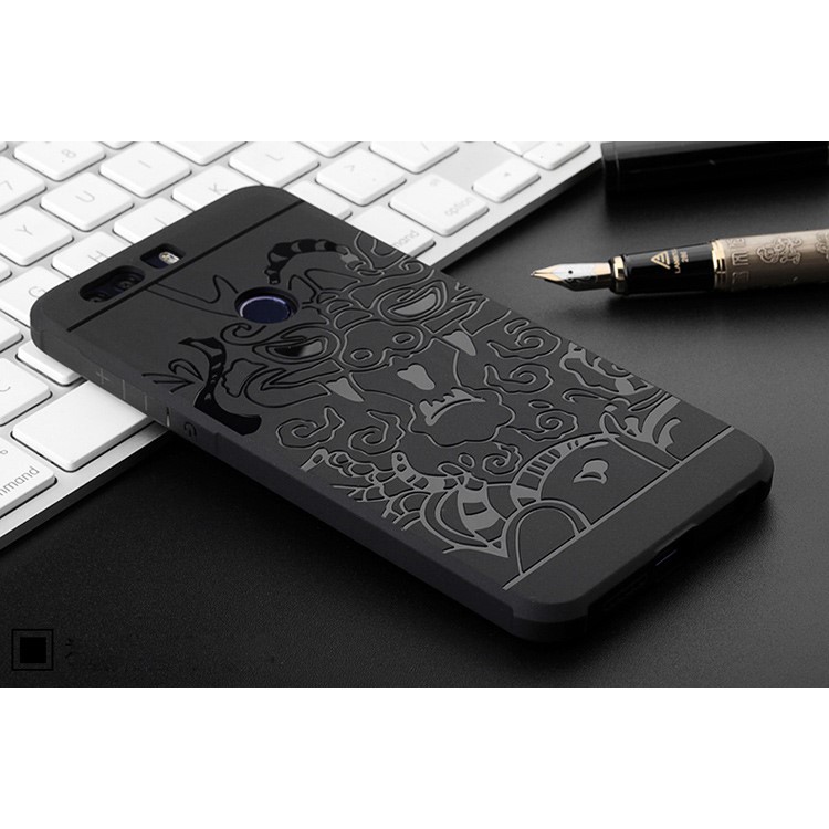 Auspicious Dragon Pattern Drop-proof Imprint TPU Phone Case for Huawei Honor 8 - Black-3