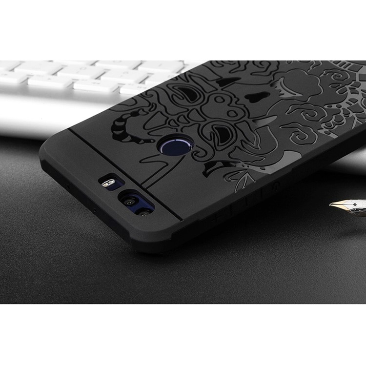Auspicious Dragon Pattern Drop-proof Imprint TPU Phone Case for Huawei Honor 8 - Black-5