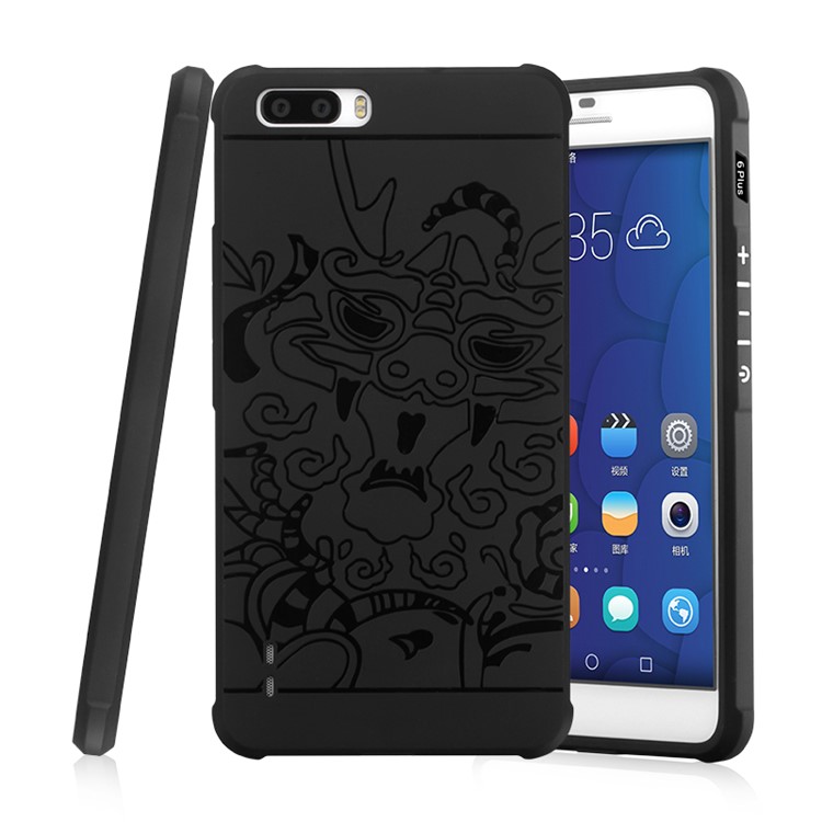 Auspicious Dragon Pattern Drop-proof Imprint TPU Soft Case for Huawei Honor 6 Plus / 6X - Black-1