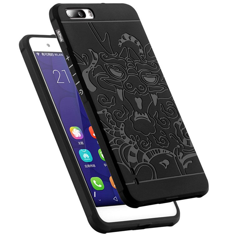 Auspicious Dragon Pattern Drop-proof Imprint TPU Soft Case for Huawei Honor 6 Plus / 6X - Black-2