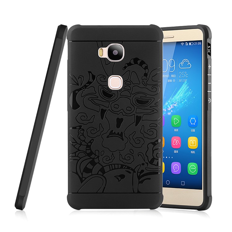Auspicious Dragon Pattern Drop-proof Imprint TPU Case for Huawei Honor 5X/Honor Play 5X - Black-1