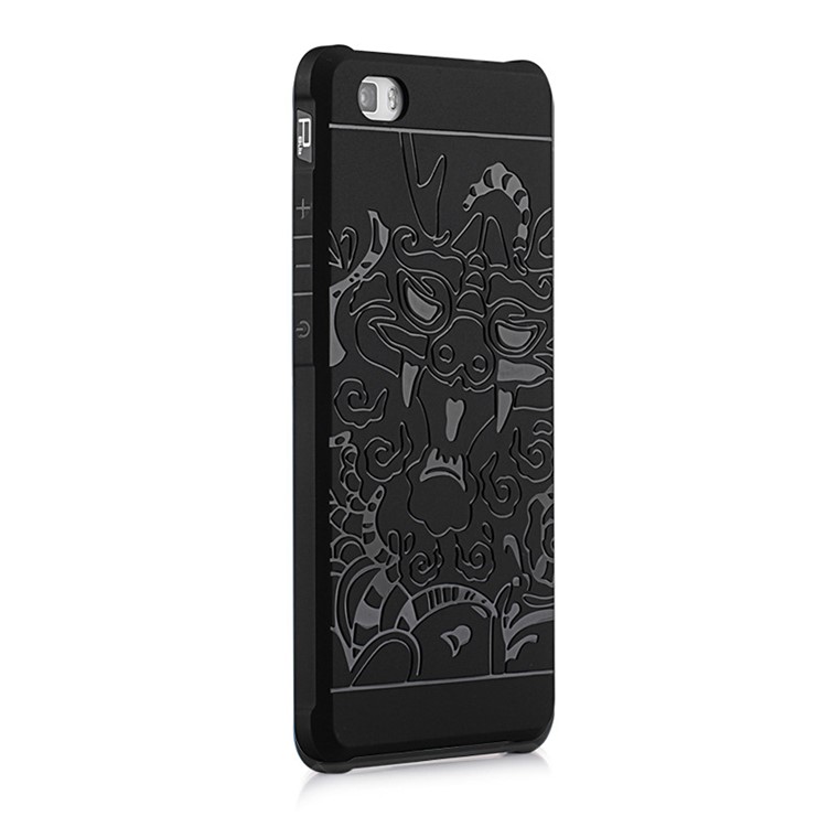 Imprinted Auspicious Dragon Drop-proof TPU Mobile Case for Huawei Ascend P8 - Black-1