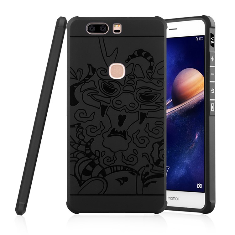 Auspicious Dragon Pattern Drop-proof Imprint TPU Cover for Huawei Honor V8 - Black-1