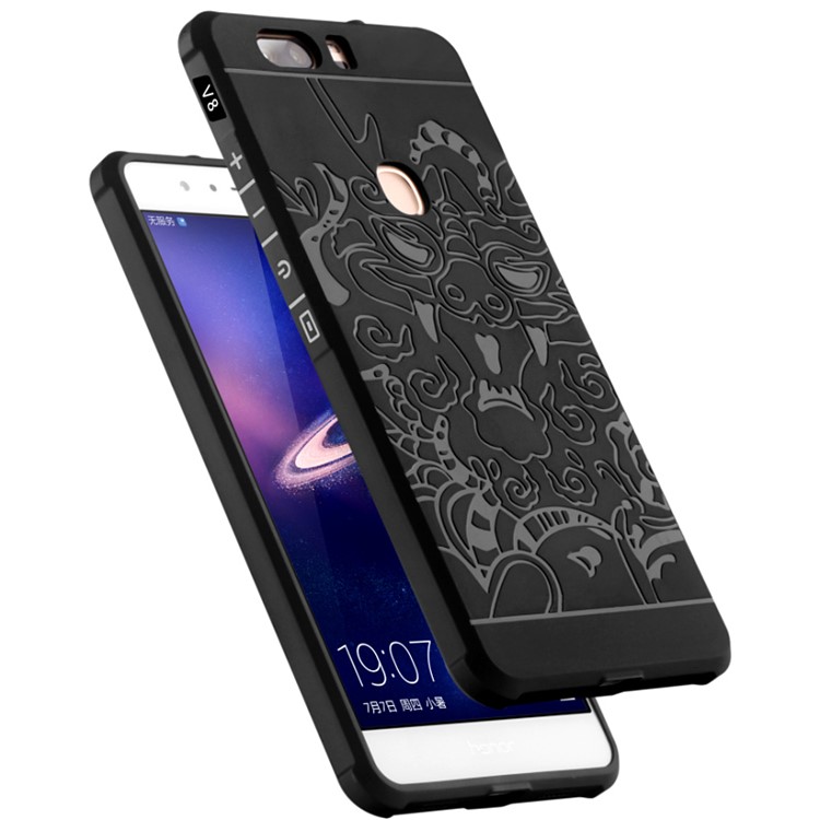 Auspicious Dragon Pattern Drop-proof Imprint TPU Cover for Huawei Honor V8 - Black-2