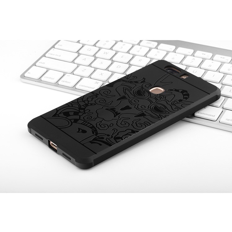Auspicious Dragon Pattern Drop-proof Imprint TPU Cover for Huawei Honor V8 - Black-3