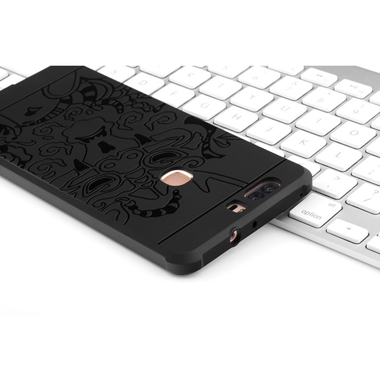 Auspicious Dragon Pattern Drop-proof Imprint TPU Cover for Huawei Honor V8 - Black-4