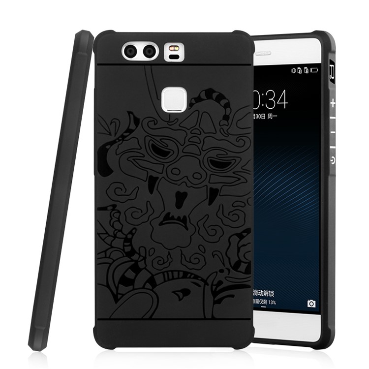 Auspicious Dragon Pattern Drop-proof Imprint TPU Case for Huawei P9 - Black-1