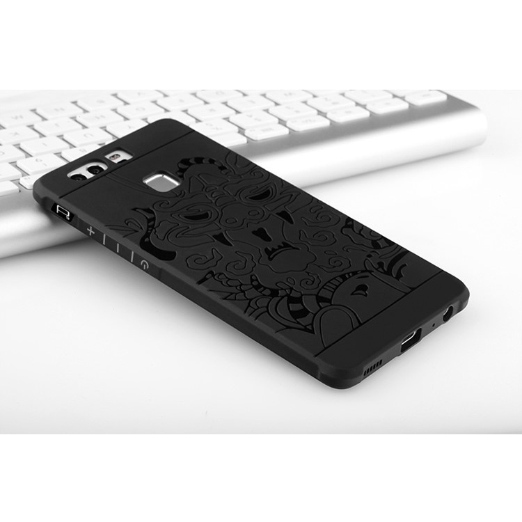 Auspicious Dragon Pattern Drop-proof Imprint TPU Case for Huawei P9 - Black-3