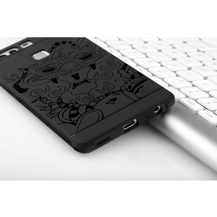Auspicious Dragon Pattern Drop-proof Imprint TPU Case for Huawei P9 - Black-4