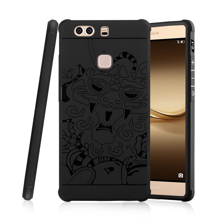 Chinese Dragon Imprinted Drop-proof TPU Mobile Cover for Huawei P9 Plus - Black-1