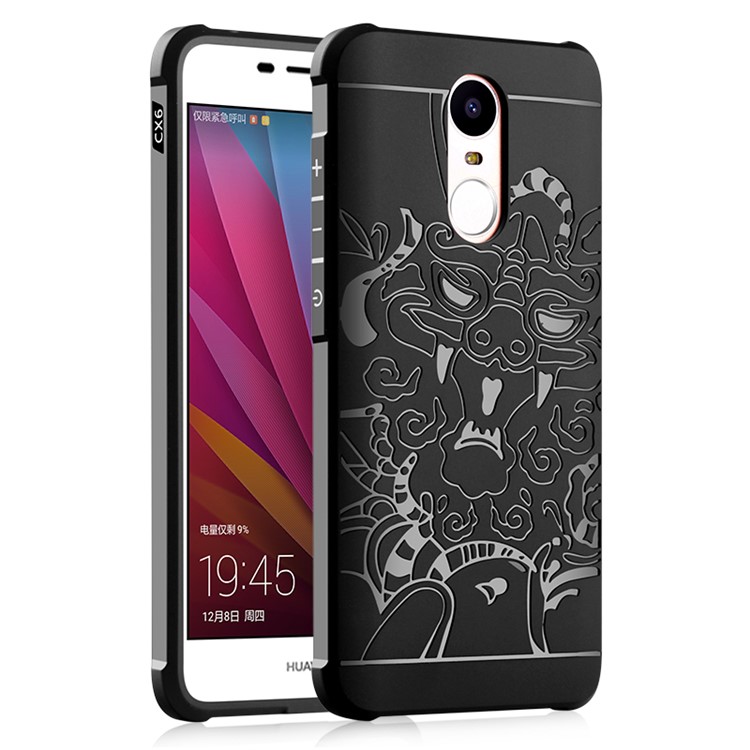 Imprinted Auspicious Dragon Drop-proof TPU Mobile Case for Huawei Enjoy 6 - Black-1