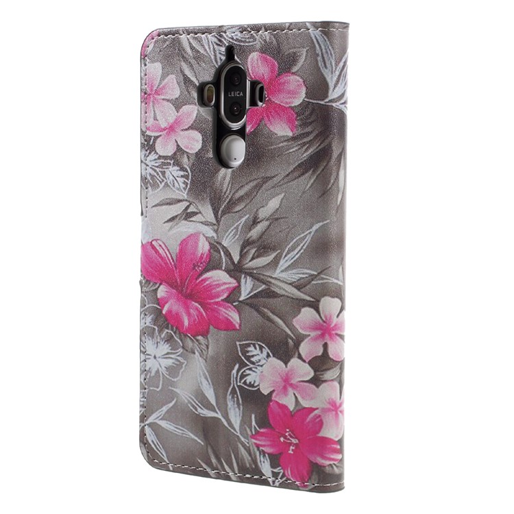 Patterned Wallet Cell Phone Case Flip Leather for Huawei Mate 9 - Red Blooming Flowers-2