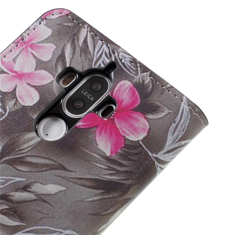 Patterned Wallet Cell Phone Case Flip Leather for Huawei Mate 9 - Red Blooming Flowers-8