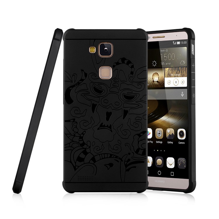 Auspicious Dragon Pattern Drop-proof Imprint TPU Cover for Huawei Ascend Mate7 - Black-1