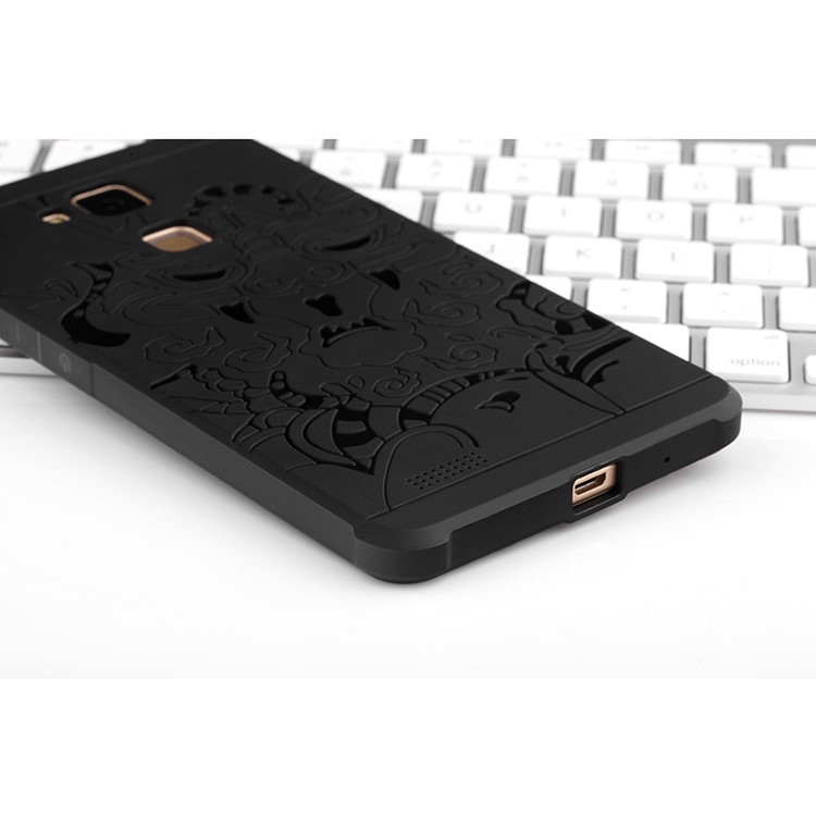 Auspicious Dragon Pattern Drop-proof Imprint TPU Cover for Huawei Ascend Mate7 - Black-6
