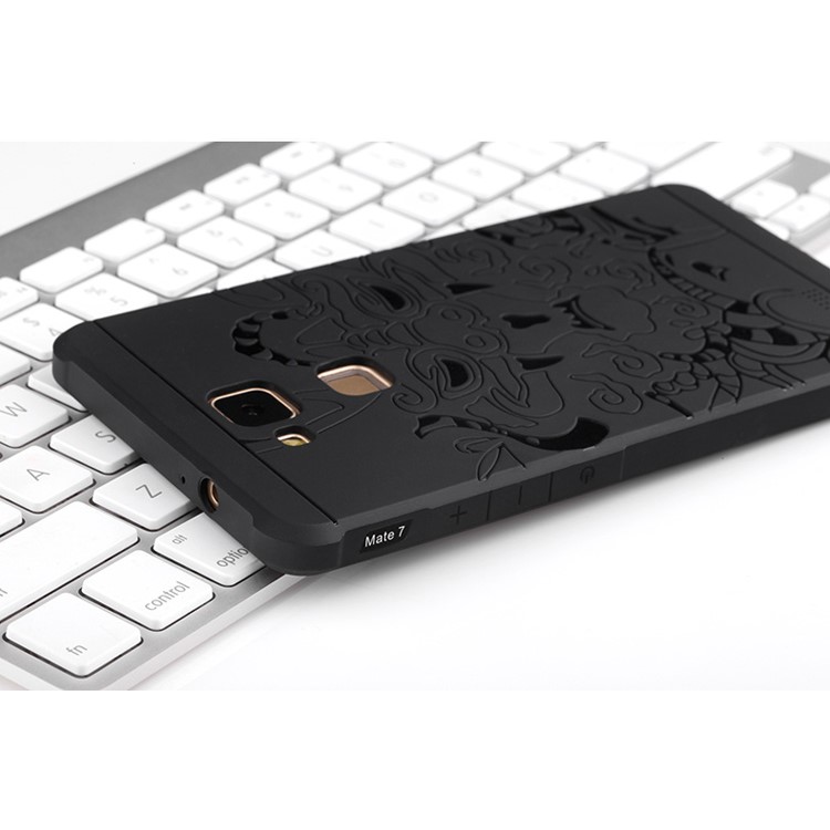Auspicious Dragon Pattern Drop-proof Imprint TPU Cover for Huawei Ascend Mate7 - Black-9