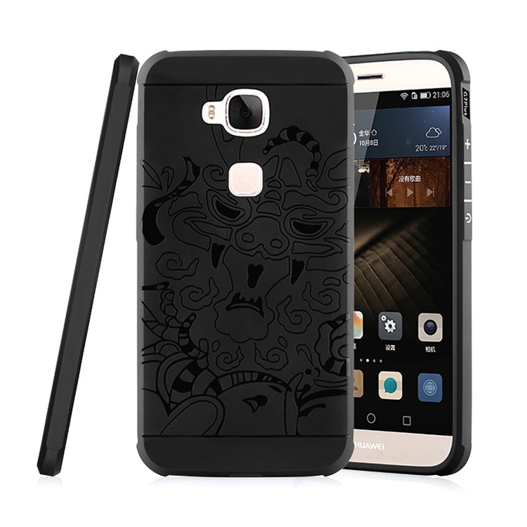 Auspicious Dragon Pattern Drop-proof Imprint TPU Case for Huawei G7 Plus - Black-1