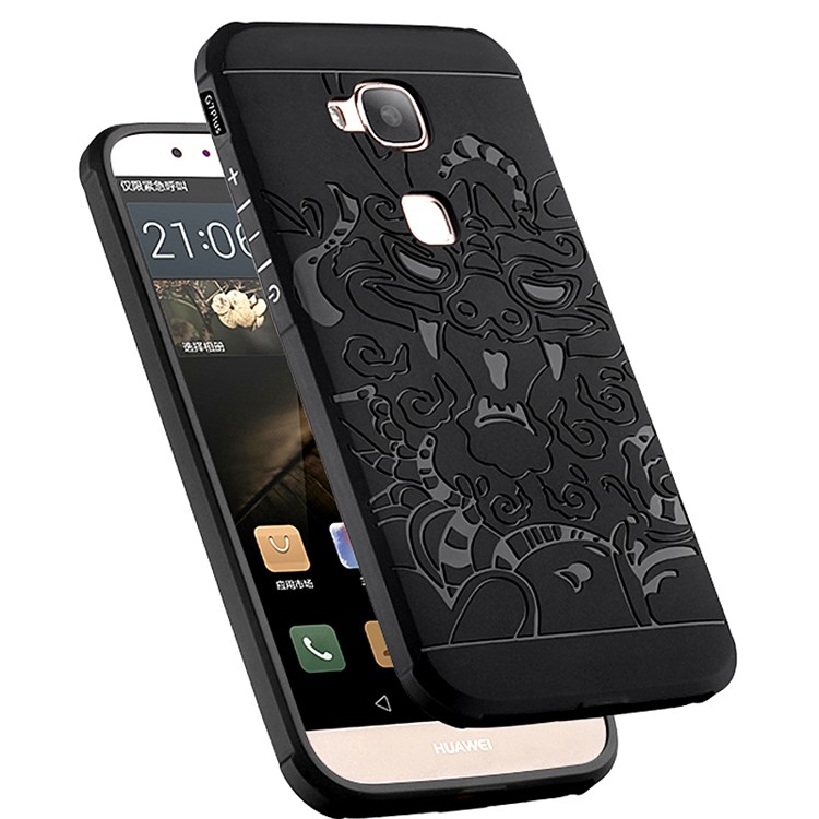 Auspicious Dragon Pattern Drop-proof Imprint TPU Case for Huawei G7 Plus - Black-3