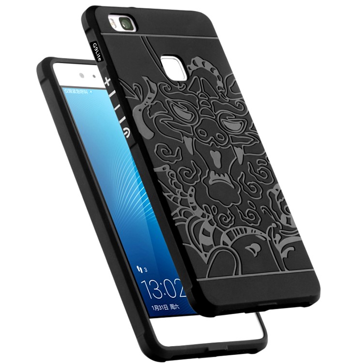 Auspicious Dragon Pattern Drop-proof Imprint TPU Case for Huawei P9 Lite / G9 Lite - Black-3