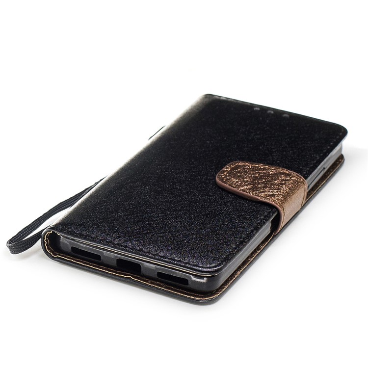 Silk Texture Bi-color Leather Wallet Case for Huawei Honor 7 / 7 Premium - Black-5