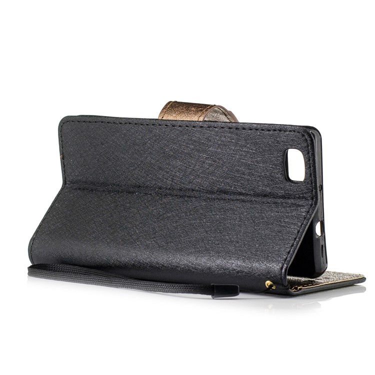 Silk Texture Bi-color Leather Wallet Cell Phone Case for Huawei P8 Lite - Black-3