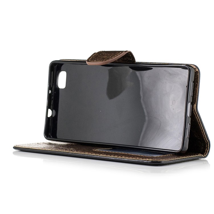 Silk Texture Bi-color Leather Wallet Cell Phone Case for Huawei P8 Lite - Black-4