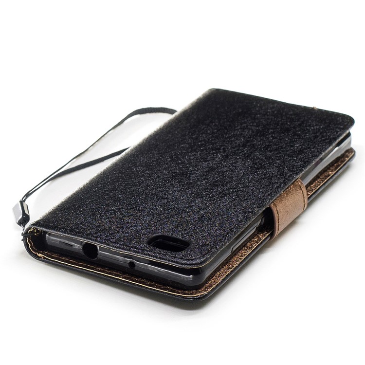 Silk Texture Bi-color Leather Wallet Cell Phone Case for Huawei P8 Lite - Black-6