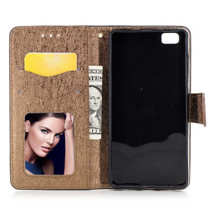 Silk Texture Bi-color Leather Wallet Cell Phone Case for Huawei P8 Lite - Black-7
