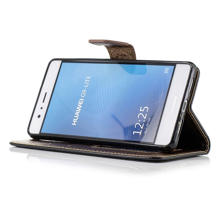 Silk Texture Two-color Leather Wallet Case for Huawei P9 Lite / G9 Lite - Black-4