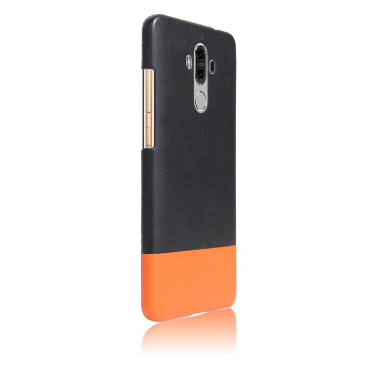 Contrast Color Leather Coated Hard Cell Phone Case for Huawei Mate 9 - Black / Orange-4