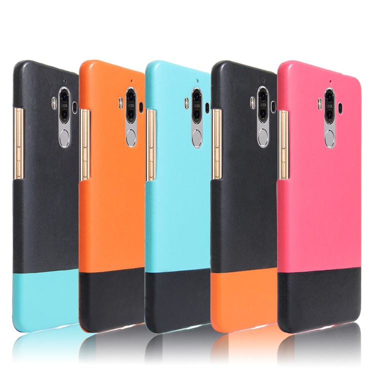 Contrast Color Leather Coated Hard Cell Phone Case for Huawei Mate 9 - Black / Orange-5
