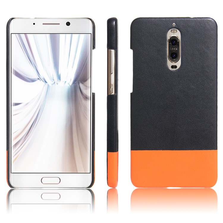 Contrast Color Leather Coated Hard Cell Phone Case for Huawei Mate 9 Pro / Porsche Design - Black / Orange-1
