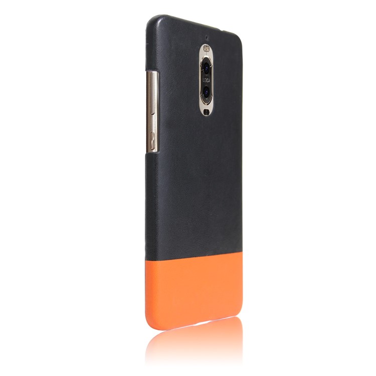 Contrast Color Leather Coated Hard Cell Phone Case for Huawei Mate 9 Pro / Porsche Design - Black / Orange-5
