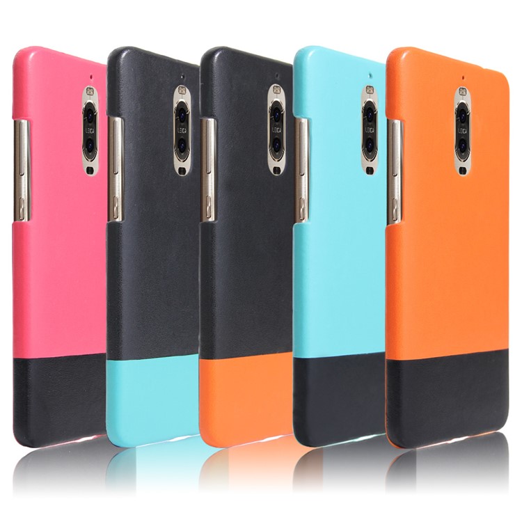 Contrast Color Leather Coated Hard Cell Phone Case for Huawei Mate 9 Pro / Porsche Design - Black / Orange-6