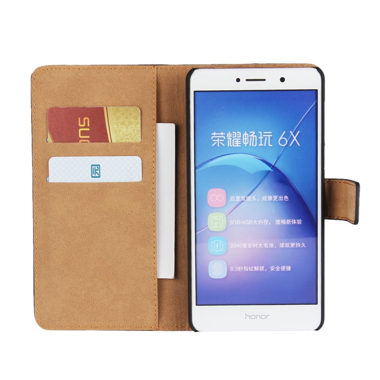 Split Leather Wallet Stand Mobile Phone Case Cover for Huawei Honor 6x (2016) - Black-4