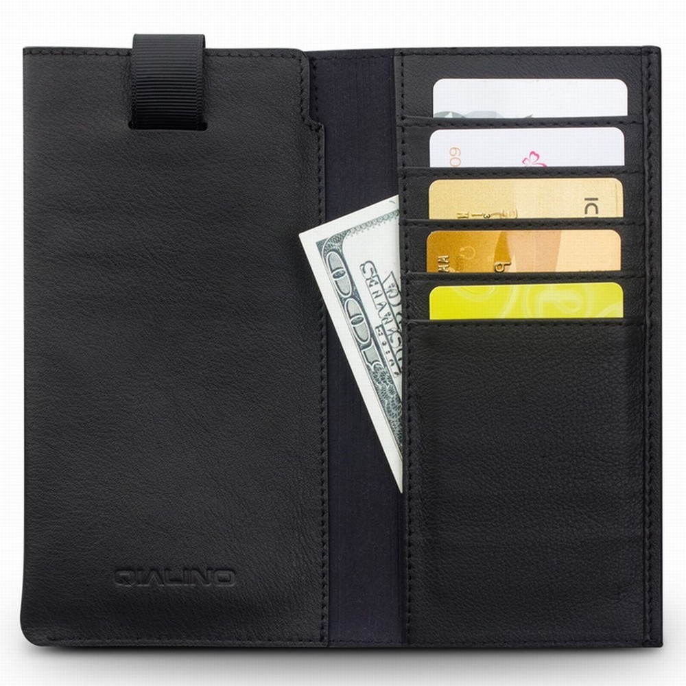 QIALINO Wallet Genuine Cowhide Leather Pouch Case for Huawei Mate 9 Pro / Porsche Design - Black-2