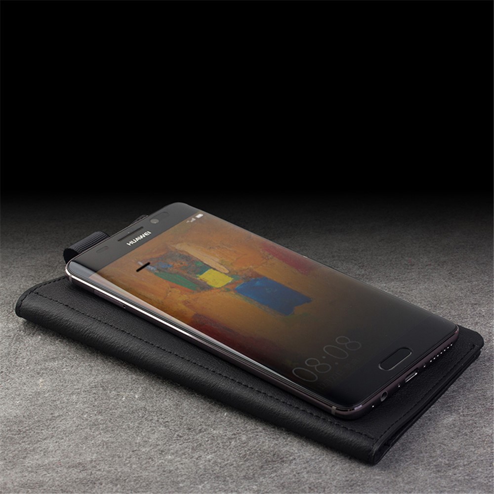 Portafoglio Qialine Autentico Cuscino in Pelle in Pelle di Vasca Per Huawei Mate 9 Pro / Design Porsche - Nero