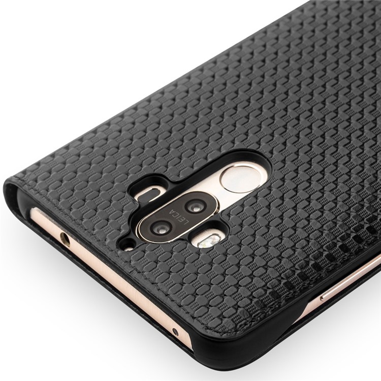 QIALINO for Huawei Mate 9 Smart View Window Grid Texture Genuine Cowhide Leather Business Case - Black-5