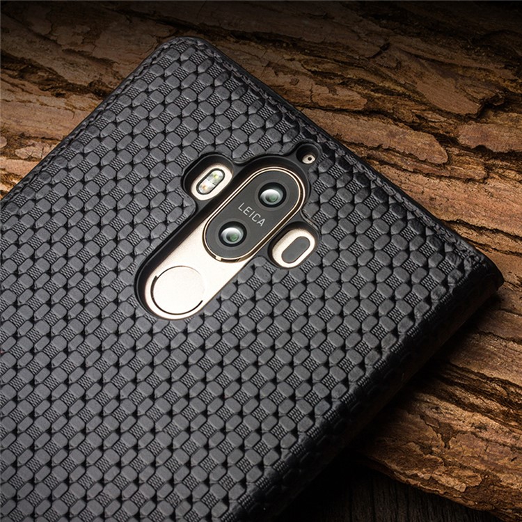 QIALINO for Huawei Mate 9 Smart View Window Grid Texture Genuine Cowhide Leather Business Case - Black-6
