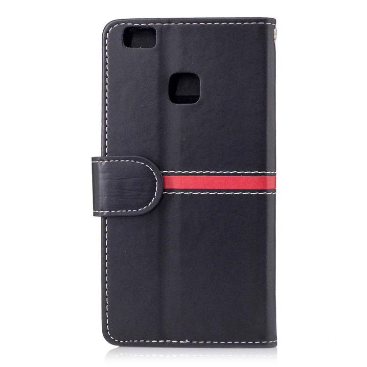 For Huawei P9 Lite / G9 Lite Graceful Stitching Wallet Leather Phone Case Stand - Black-2