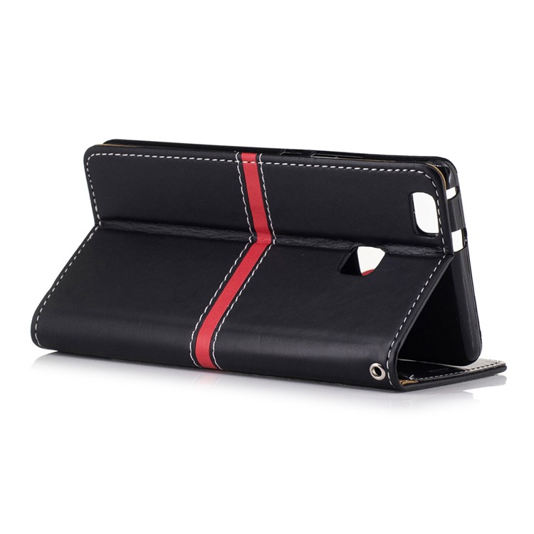 For Huawei P9 Lite / G9 Lite Graceful Stitching Wallet Leather Phone Case Stand - Black-3