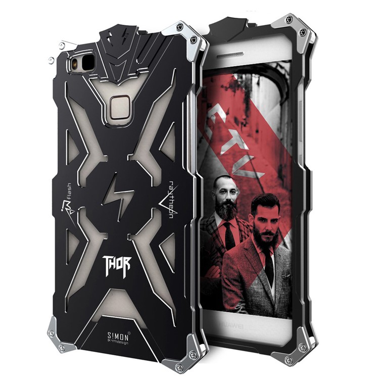 For Huawei P9 Lite / G9 Lite Punk Rock Aviation Aluminum Metal Armor Phone Back Cover - Black-1