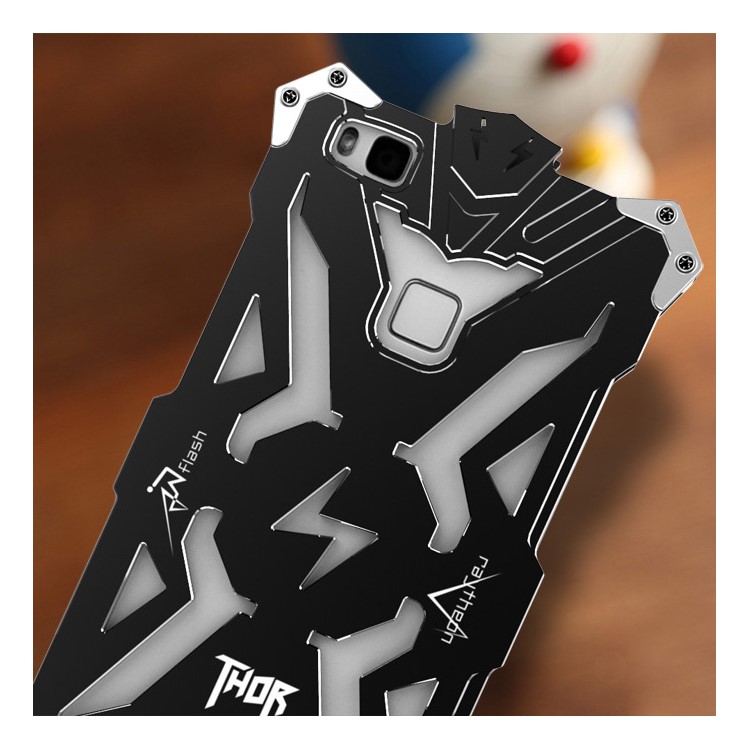 For Huawei P9 Lite / G9 Lite Punk Rock Aviation Aluminum Metal Armor Phone Back Cover - Black-2