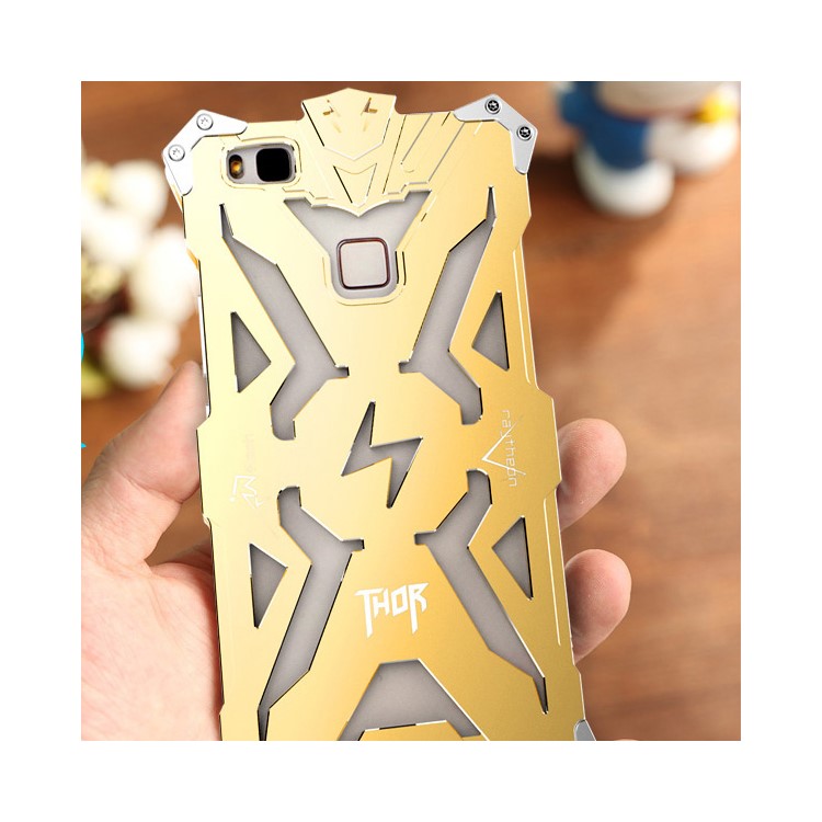 For Huawei P9 Lite / G9 Lite Punk Rock Aviation Aluminum Metal Armor Phone Back Cover - Black-5
