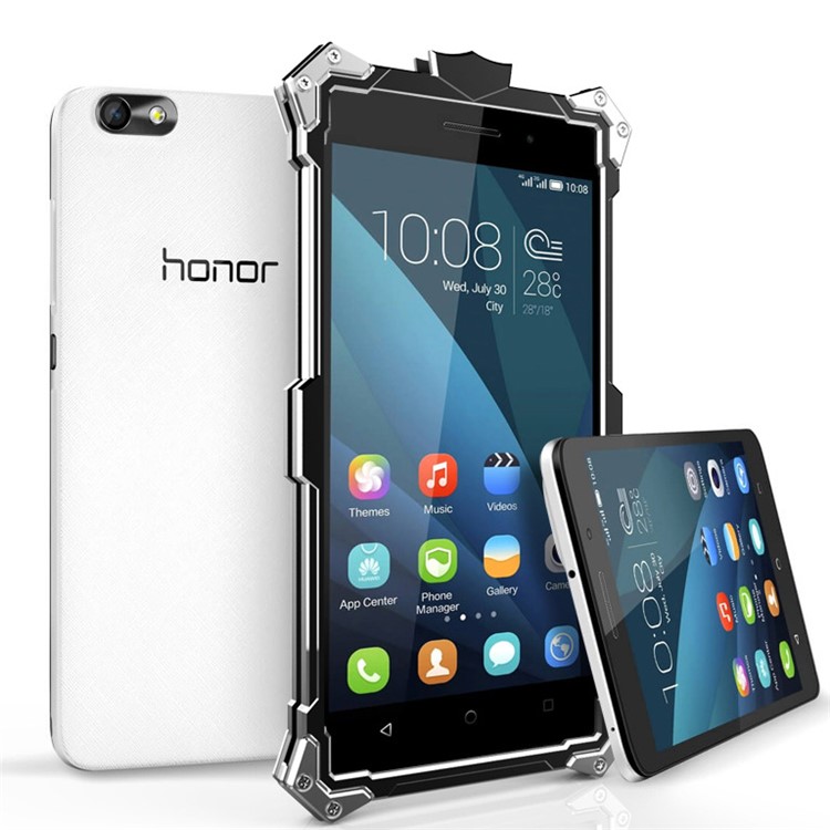 For Huawei Honor Play 4X Punk Rock Aviation Aluminum Metal Armor Phone Back Cover - Black-2
