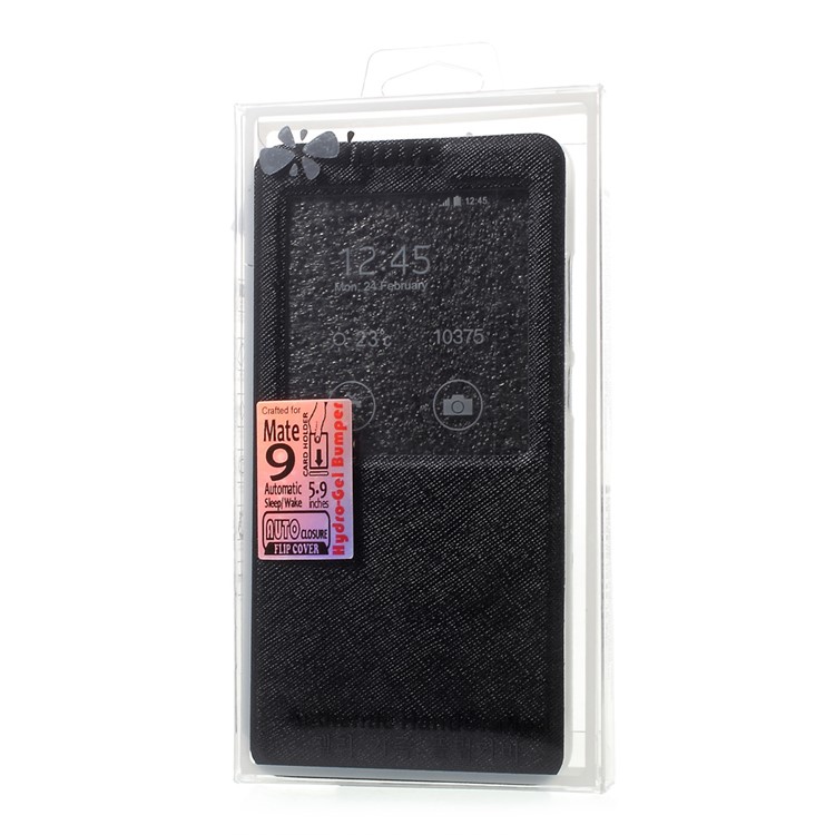 Cross Texture Smart View Leather Phone Case for Huawei Mate 9 - Black-10