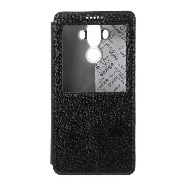 Cross Texture Smart View Leather Phone Case for Huawei Mate 9 - Black-2