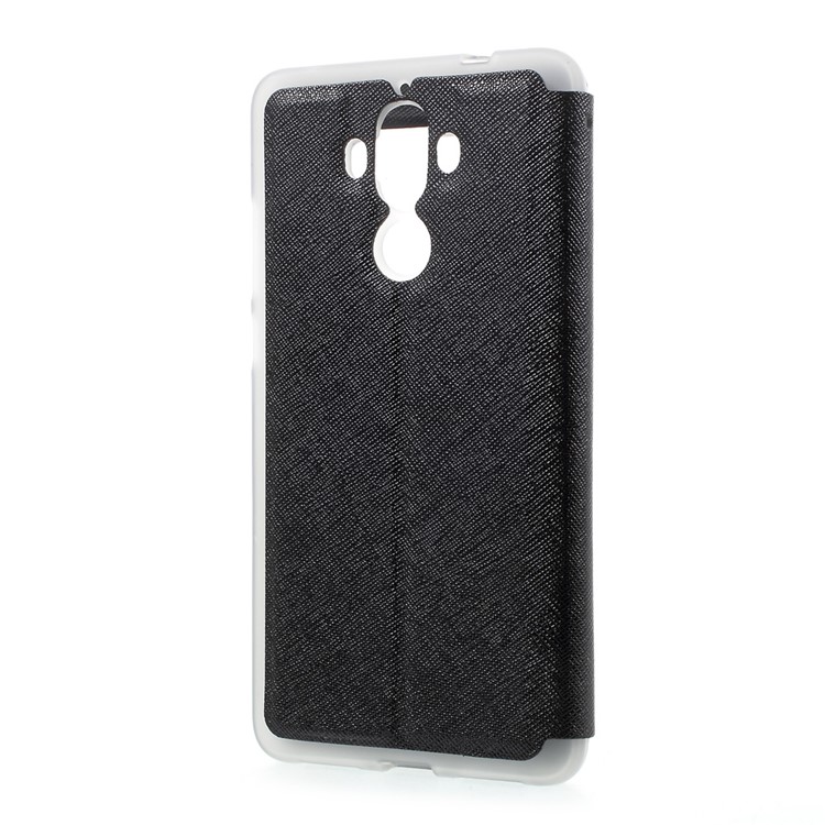 Cross Texture Smart View Leather Phone Case for Huawei Mate 9 - Black-3